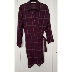 ASTR size L purple plaid wrap dress